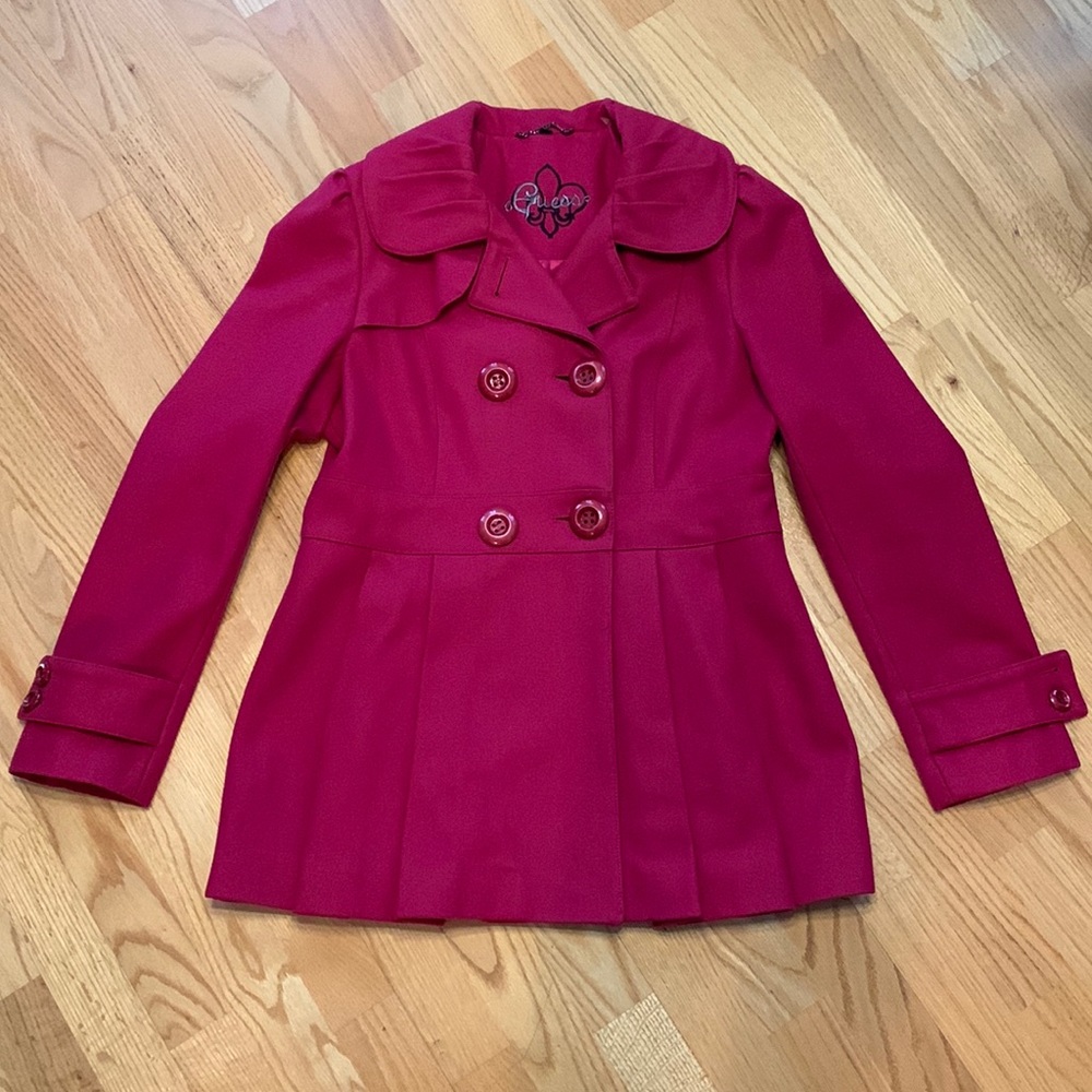 Guess Women's Bright Pink Double-Breasted Peacoat
